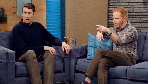 Jesse Tyler Ferguson Wears a Brown Checked Shirt and Stripey Socks Jesse Tyler Ferguson Wears a Brown Checked Shirt and Stripey Socks