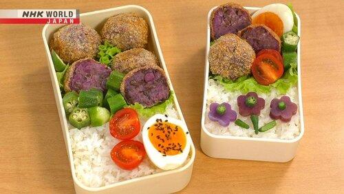Curry Goya Champuru Bento & Purple Sweet Potato Korokke Bento Curry Goya Champuru Bento & Purple Sweet Potato Korokke Bento