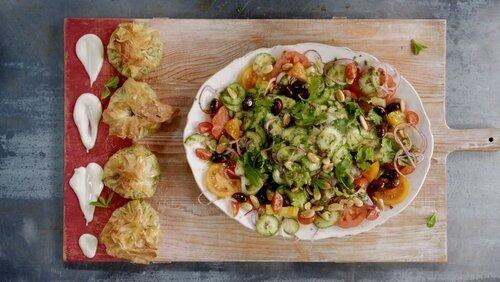 Green Tea Salmon and Modern Greek Salad Green Tea Salmon and Modern Greek Salad