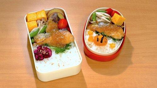 Beef and Spicy Mayo Roll Bento & Miso-mayo Sawara Bento Beef and Spicy Mayo Roll Bento & Miso-mayo Sawara Bento