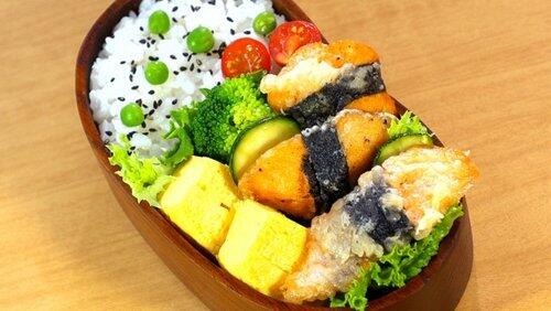 Sushi Sandwich Bento & Norimaki Salmon Fritter Bento Sushi Sandwich Bento & Norimaki Salmon Fritter Bento