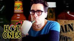 Dan Levy Gets Panicky While Eating Spicy Wings Dan Levy Gets Panicky While Eating Spicy Wings