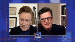 Stephen Colbert from home, with Conan O'Brien, Michael Stipe Stephen Colbert from home, with Conan O'Brien, Michael Stipe