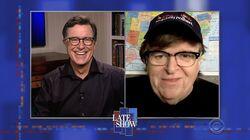 Stephen Colbert from home, with Michael Moore, Brett Eldredge Stephen Colbert from home, with Michael Moore, Brett Eldredge