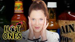 Drew Barrymore Has a Hard Time Processing While Eating Hot Wings Drew Barrymore Has a Hard Time Processing While Eating Hot Wings