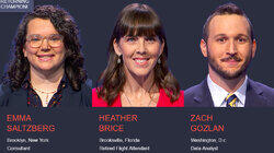 Emma Saltzberg Vs. Heather Brice Vs. Zach Gozlan, show # 8504. Emma Saltzberg Vs. Heather Brice Vs. Zach Gozlan, show # 8504.