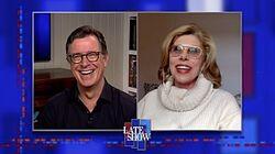Stephen Colbert from home, with Christine Baranski, Ellie Kemper, Paul F. Tompkins Stephen Colbert from home, with Christine Baranski, Ellie Kemper, Paul F. Tompkins