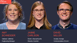 Amy Schneider Vs. Jaimie Carlson Vs. David Miller, show # 8458. Amy Schneider Vs. Jaimie Carlson Vs. David Miller, show # 8458.