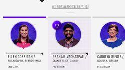 Ellen Corrigan Vs. Pranjal Vachaspati Vs. Carolyn Riegle, show # 7282. Ellen Corrigan Vs. Pranjal Vachaspati Vs. Carolyn Riegle, show # 7282.
